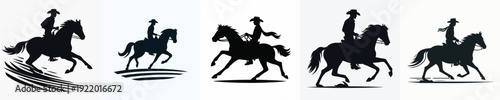 A Silhouette Cowboy Riding a Horse Vector Illustration