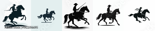 A Silhouette Cowboy Riding a Horse Vector Illustration