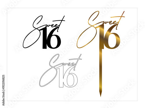 Sweet 16 Cake Topper, Birthday Cutting File with Closed Contour for Cutting Machines