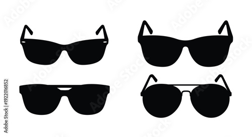 Four pairs of sunglasses displayed in a simple black silhouette