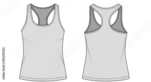 Vector Flat Fashion Sketch of Women's Sleeveless Racerback Tank Top