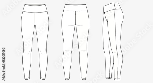 Women's Activewear Leggings Flat Sketch Technical Drawing for Fashion Design