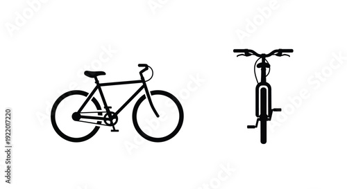 Two bicycle views side and front in stark black silhouette