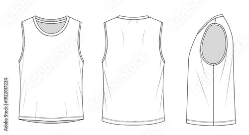 Sleeveless T-Shirt Fashion Flat Sketch