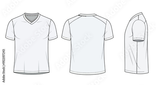 White V-Neck T-Shirt Mockup - Front, Back, and Side Views