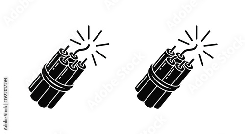 Two dynamite sticks with burning fuses a stark black silhouette