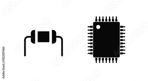 Electronic components including a transistor and integrated circuit silhouette