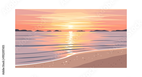 Sunset over calm ocean.