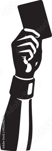 Referee Hand Holding Red Card Black Silhouette Vector Isolated on White