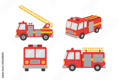 Fire Truck and Rescue Engine Collection Flat Vector Illustration