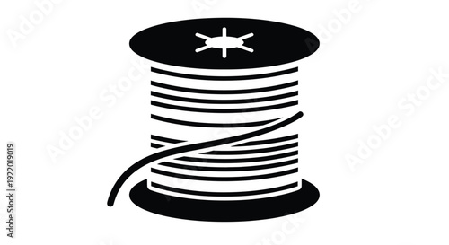 A sleek vector graphic design featuring a generic black spool of thread or electrical wire, ideal for industrial, hobby, and craft-related creative illustrations.