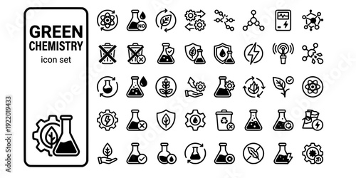 Green Chemistry Sustainable Bold Line Icons-Atom Economy Solvent Free Renewable Feedstock Catalytic Biodegradable Waste Prevention-20 Green Chemistry Icon Set Vector - Sustainable Science Icons