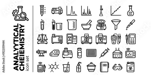Analytical Chemistry Bold Line Icons-Chromatography Spectrophotometer Mass Spectrometry NMR Titration Calibration Standard-25 Analytical Chemistry Icon Set Vector - Analysis Icons