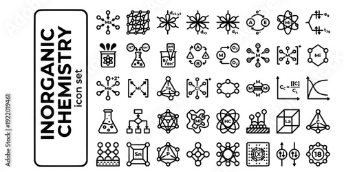 Inorganic Chemistry Bold Line Icons-Coordination Complex Crystal Lattice Transition Metal Redox Ligand Acid Base Buffer-20 Inorganic Chemistry Icon Set Vector - Inorganic Icons