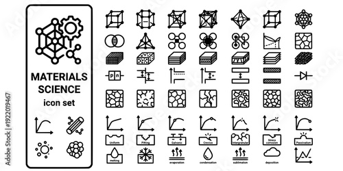 Materials Science Bold Line Icons-Crystal Lattice Alloy Composite Semiconductor Polymer Ceramic Nanomaterial Stress Strain-25 Materials Science Icon Set Vector - Engineering Materials Icons