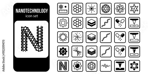 Nanotechnology Bold Line Icons-Carbon Nanotube Quantum Dot Nanoparticle Molecular Machine Self Assembly Nanowire Drug Delivery-20 Nanotechnology Icon Set Vector - Nano Science Icons