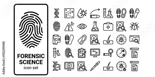 Forensic Science Bold Line Icons-Fingerprint DNA Profile Blood Spatter Ballistics Toxicology Shoe Impression Digital Forensics-25 Forensic Icon Set Vector - Crime Science Icons