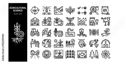 Agricultural Science Bold Line Icons-Crop Rotation Irrigation Soil Nutrient GMO Selective Breeding Fertilizer Greenhouse Hydroponics-20 Agri Science Icon Set Vector - Farming Icons