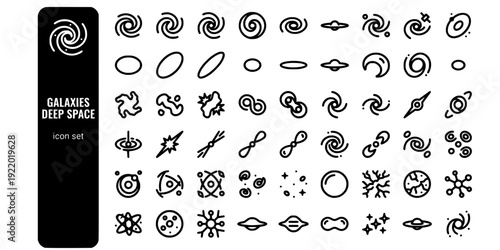 Galaxies Deep Space Bold Line Icons-Spiral Galaxy Elliptical Irregular Galaxy Collision Quasar Gravitational Lensing Cluster Void-20 Galaxies Icon Set Vector - Deep Space Icons