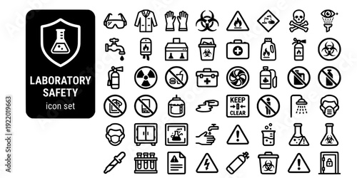 Laboratory Safety Bold Line Icons-Safety Goggles Lab Coat Gloves Biohazard Flammable Corrosive Toxic Eye Wash Fume Hood-20 Lab Safety Icon Set Vector - Safety Icons