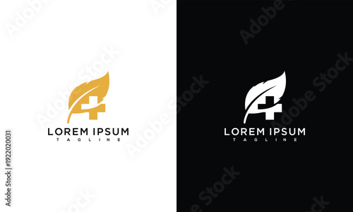 Natural Health Medical Leaf Logo. Organic Wellness Pharmacy Clinic Plus Sign Brand Identity.