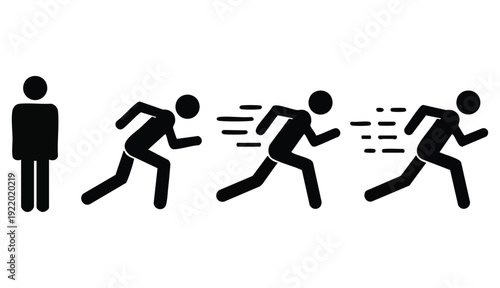 Standing, walking and running man icon set