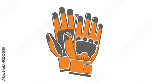 A pair of durable orange and gray work gloves featuring reinforced palms and fingertips is displayed side-by-side on a plain white background.
