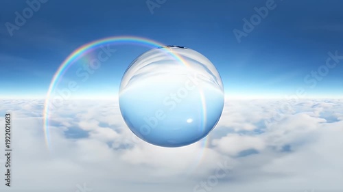 Transparent Bubble Floating Above White Clouds.