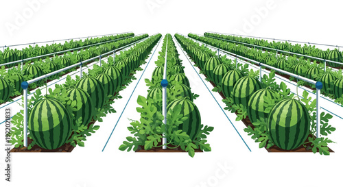 Watermelon Farm Rows Growing.