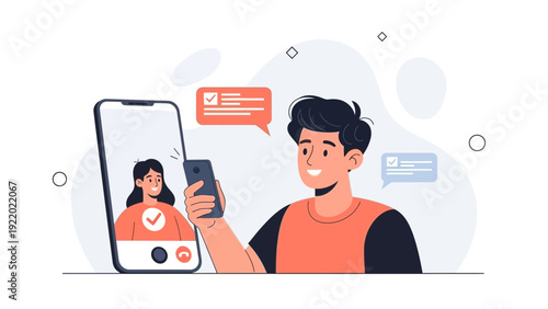 Man Video Calling Woman on Smartphone, Online Communication Concept