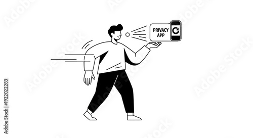 Man holding smartphone with privacy app icon and notification bubble