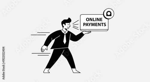 Businessman carrying a sign with online payments concept and digital transaction workflow