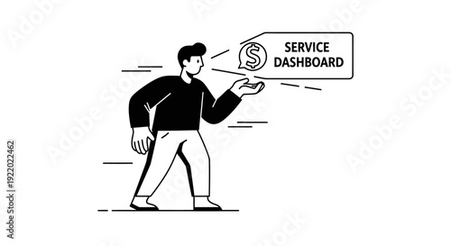 Person Holding a Speech Bubble with Service Dashboard and Dollar Sign Icon