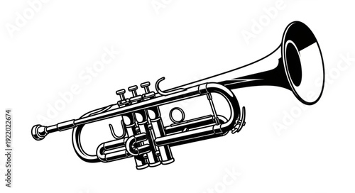 Detailed illustration of a shiny brass trumpet, a musical instrument for performance.