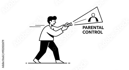 Parental Control Man with Flashlight Illuminating Child Silhouette on Screen