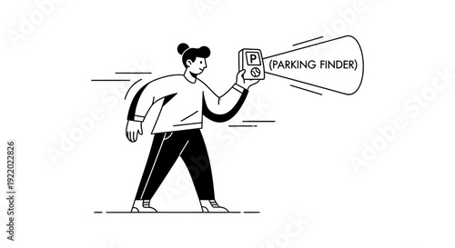 Person holding device to find a parking spot with a beam of light