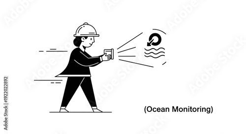 Ocean Monitoring Illustration of a person with a device scanning the ocean
