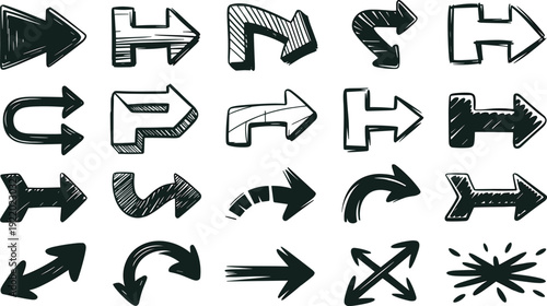 Collection of black arrows and pointers on white background
