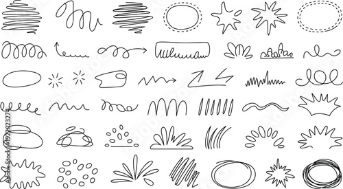 Collection of various black and white illustrations of natural elements