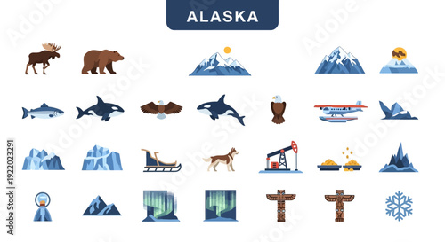Alaska State Symbols and Icons Collection Nature, Wildlife, and Culture