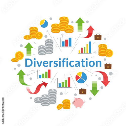 Business finance investment diversification concept isolated on transparent background.