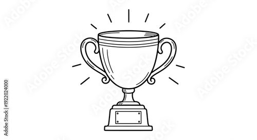 A simple black and white illustration of a trophy with handles and a base, symbolizing achievement and victory