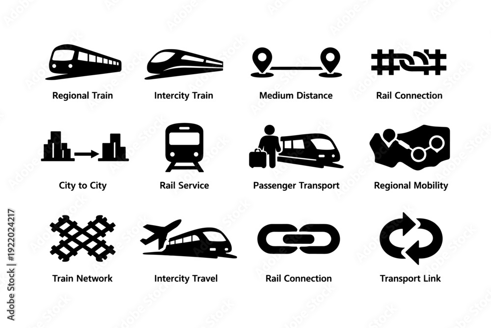 Obraz premium Train icons illustrating regional and intercity transport networks