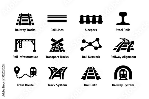 Railway infrastructure elements: tracks, sleepers, rails, and more
