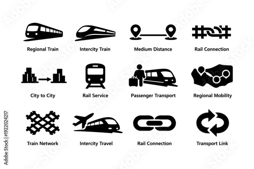 Train icons illustrating regional and intercity transport networks