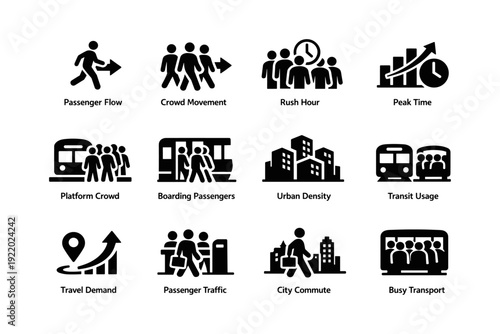 Public transportation icons illustrate passenger flow and urban commute dynamics