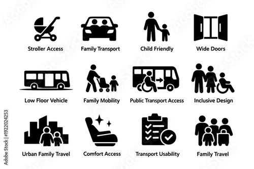 Accessible transport icons for families and individuals