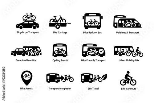 Bicycle integration in multimodal urban transport systems icons