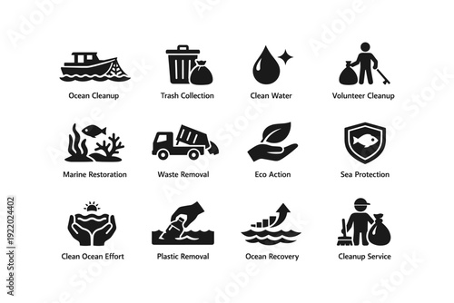 Environmental conservation icons representing cleanup and restoration efforts