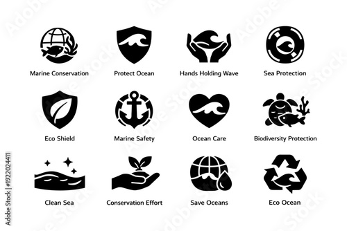 Ocean conservation icons: protecting marine life and promoting eco-friendly practices